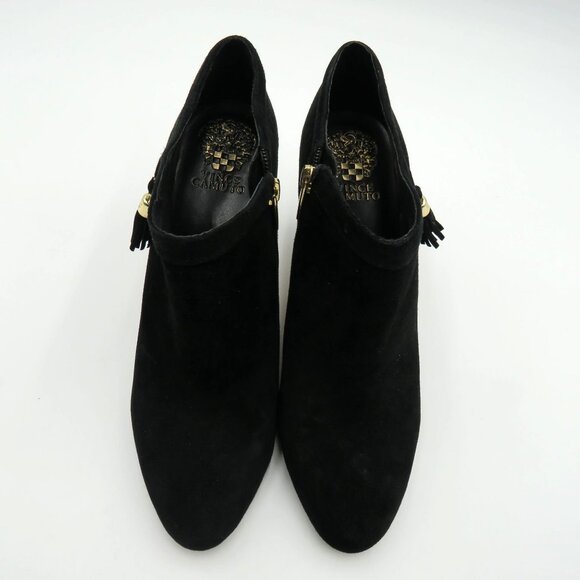 Vince Camuto Boots Sz 10 Black Suede Tassel Zip Ankle Booties Stiletto 3.5" Heel - Picture 12 of 12